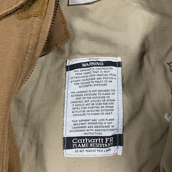 Carhartt FR Canvas Jacket Mens XL Brown Flame Resistant Work Bomber Grunge - Picture 5 of 8